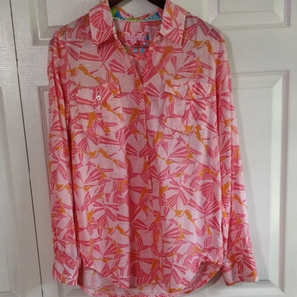 Lilly Pulitzer Button Down Shirt Size medium vacation 100 Cotton